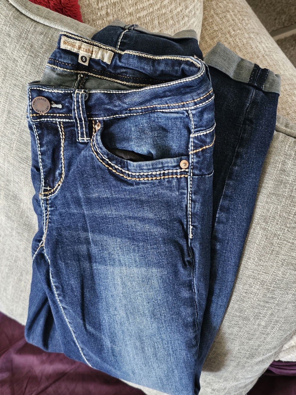 Stretch Denim Jeggings in Dark Blue with Elastic Ankles